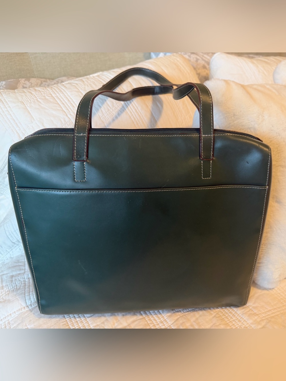 Lodis Audrey Forest Green Leather Laptop Tote with Scarf 14x13 - Picture 13 of 13